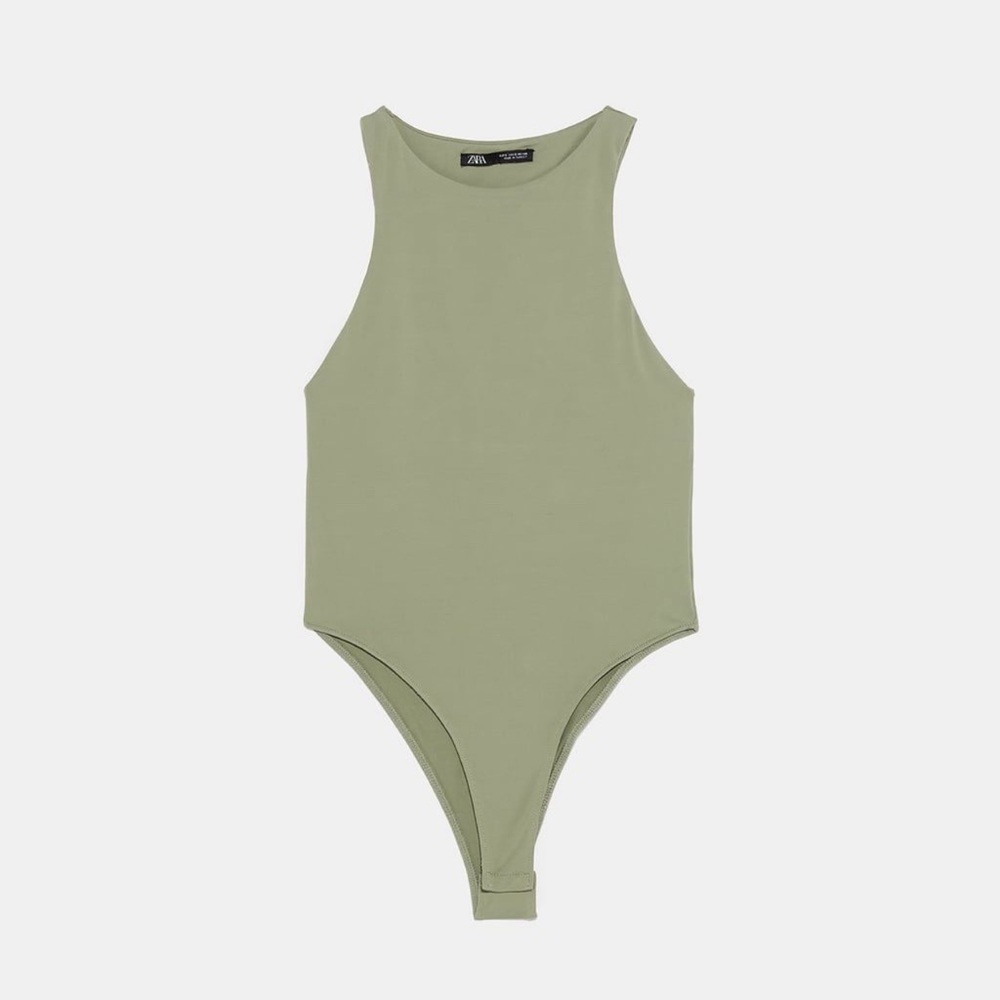 Zara Olive Green Halter Neck Bodysuit Size Small